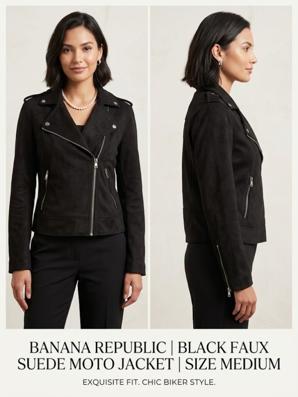 Banana Republic Women's Black Faux Suede Asymmetric Moto Jacket Size Medium